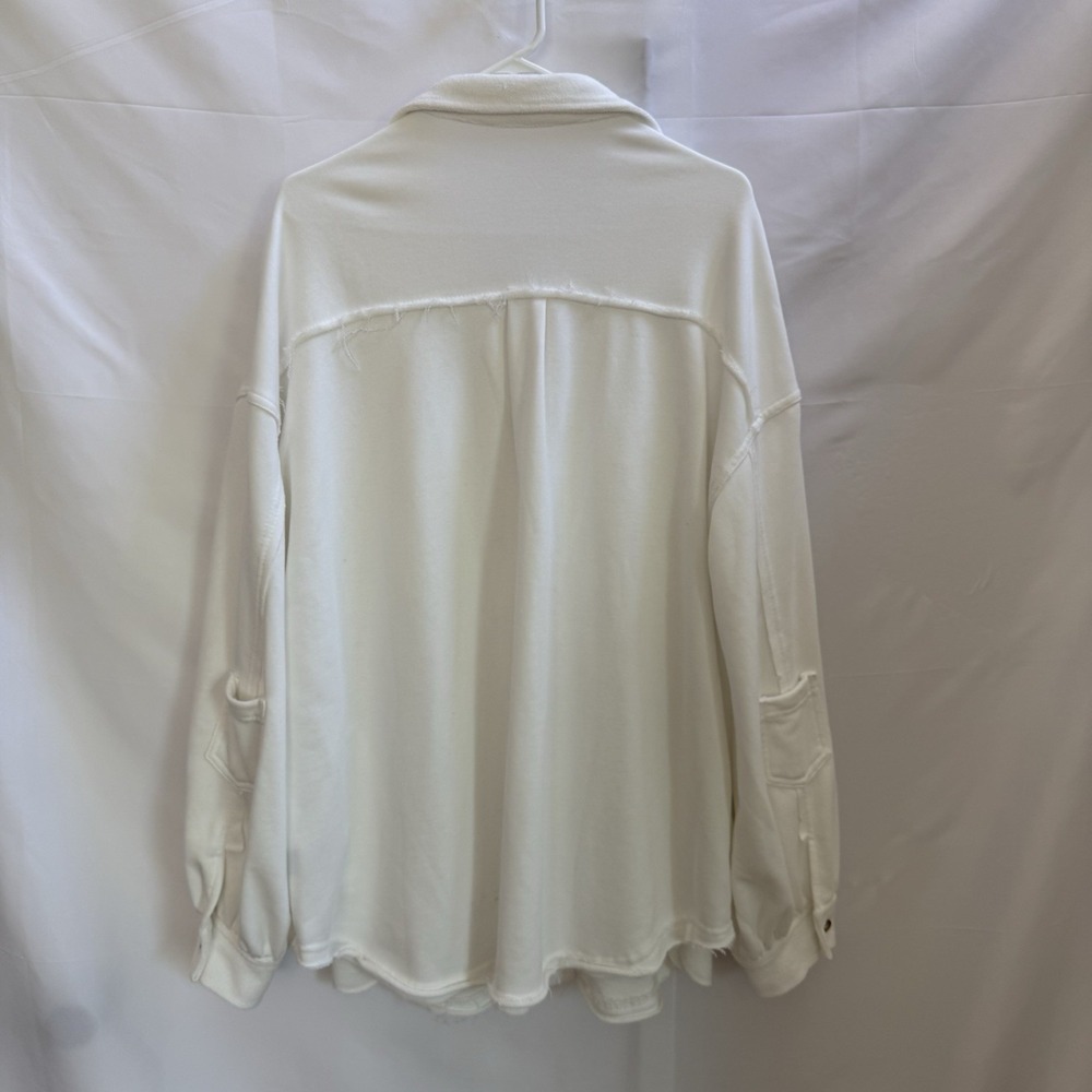 POL White Distressed Button Down‎ Shirt Jacket Shacket Oversized Women's Size L - Picture 6 of 13